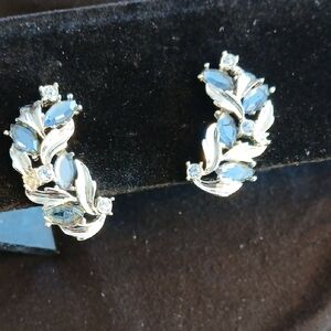 Sarah Coventry Silver and Blue Leaf Earrings